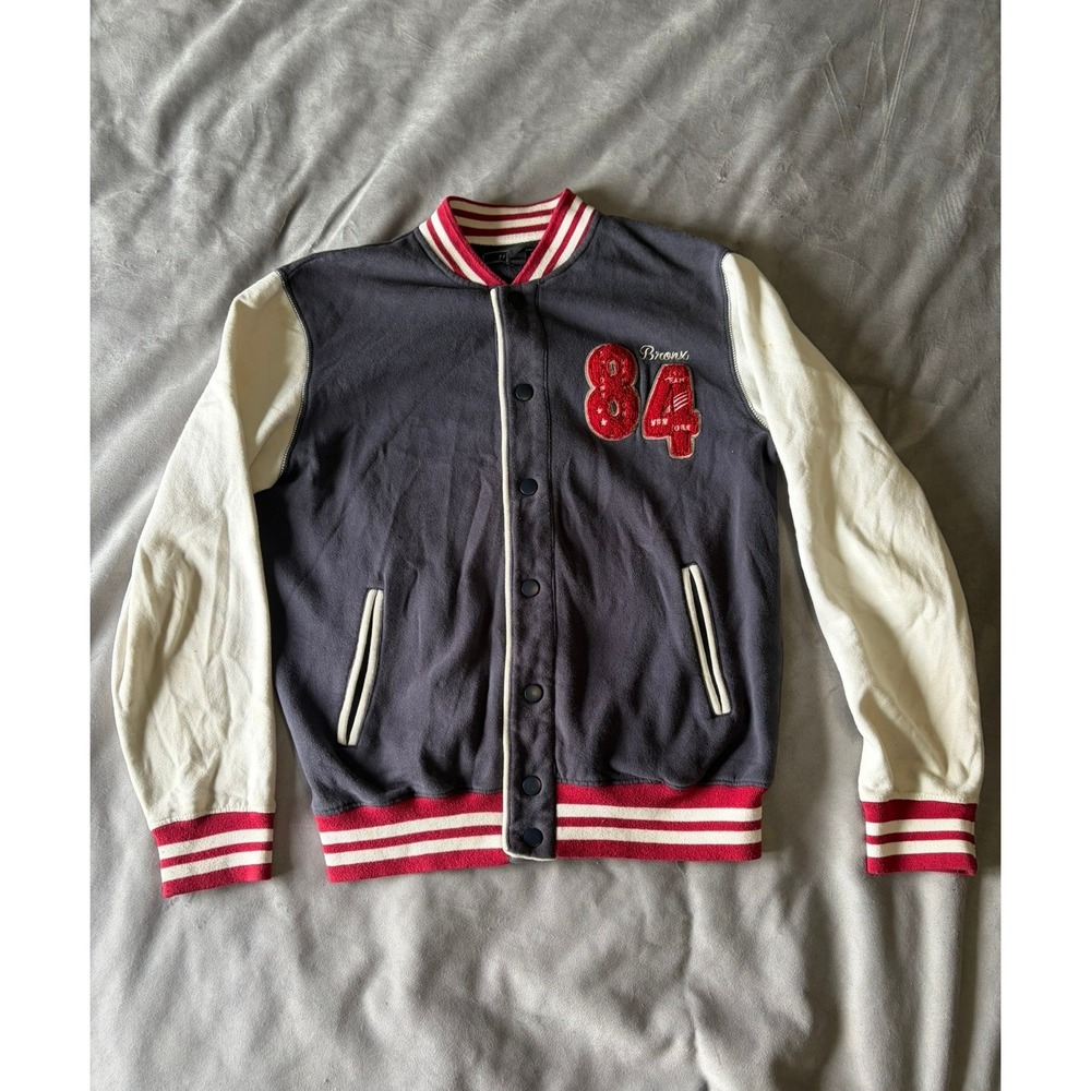 21 Men Bronx 84 Varsity Jacket Navy Blue White Mens Medium Letterman Snap Front